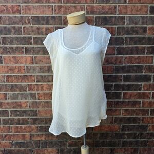 Daniel Rainn Sheer Short Sleeve Blouse Womens White Pullover Sz L W/Tank